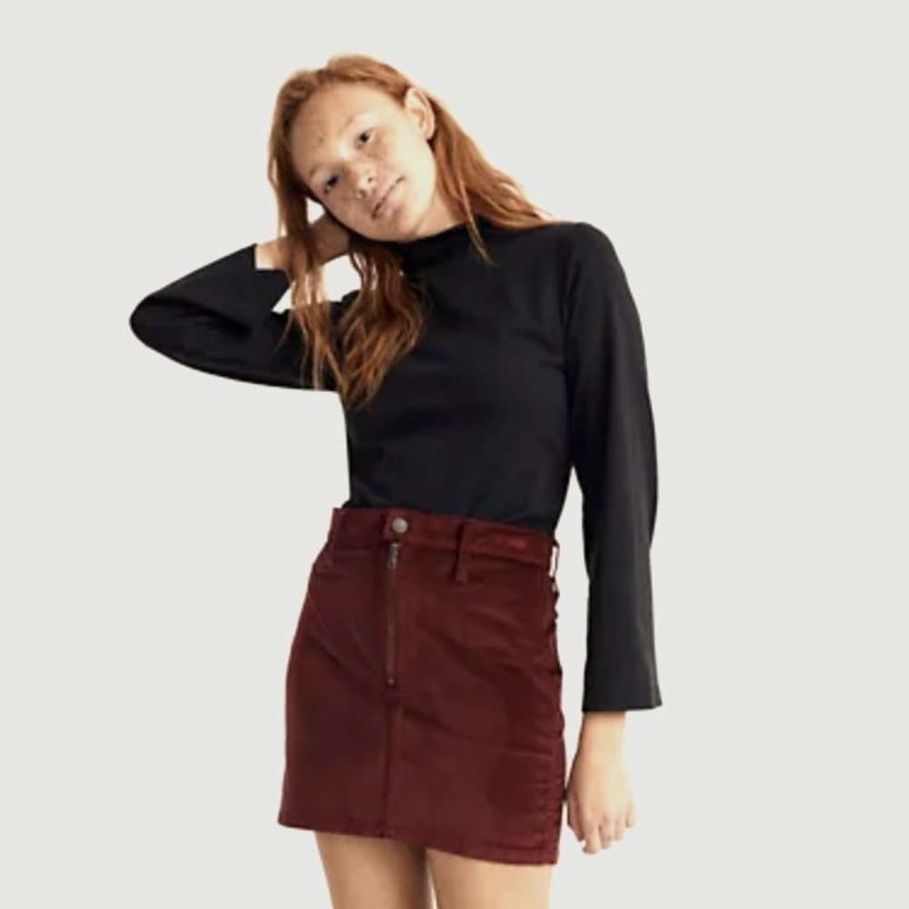 Madewell Velveteen Burgundy Skirt